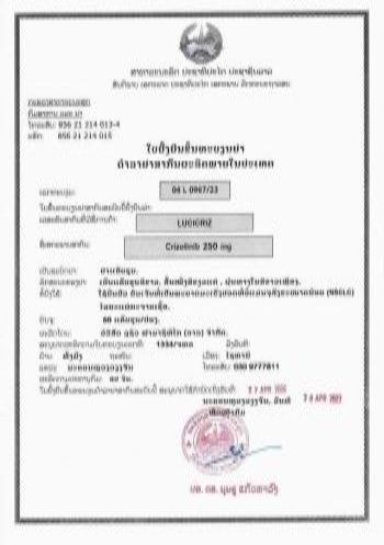 Production approval for 250mg crizotinib